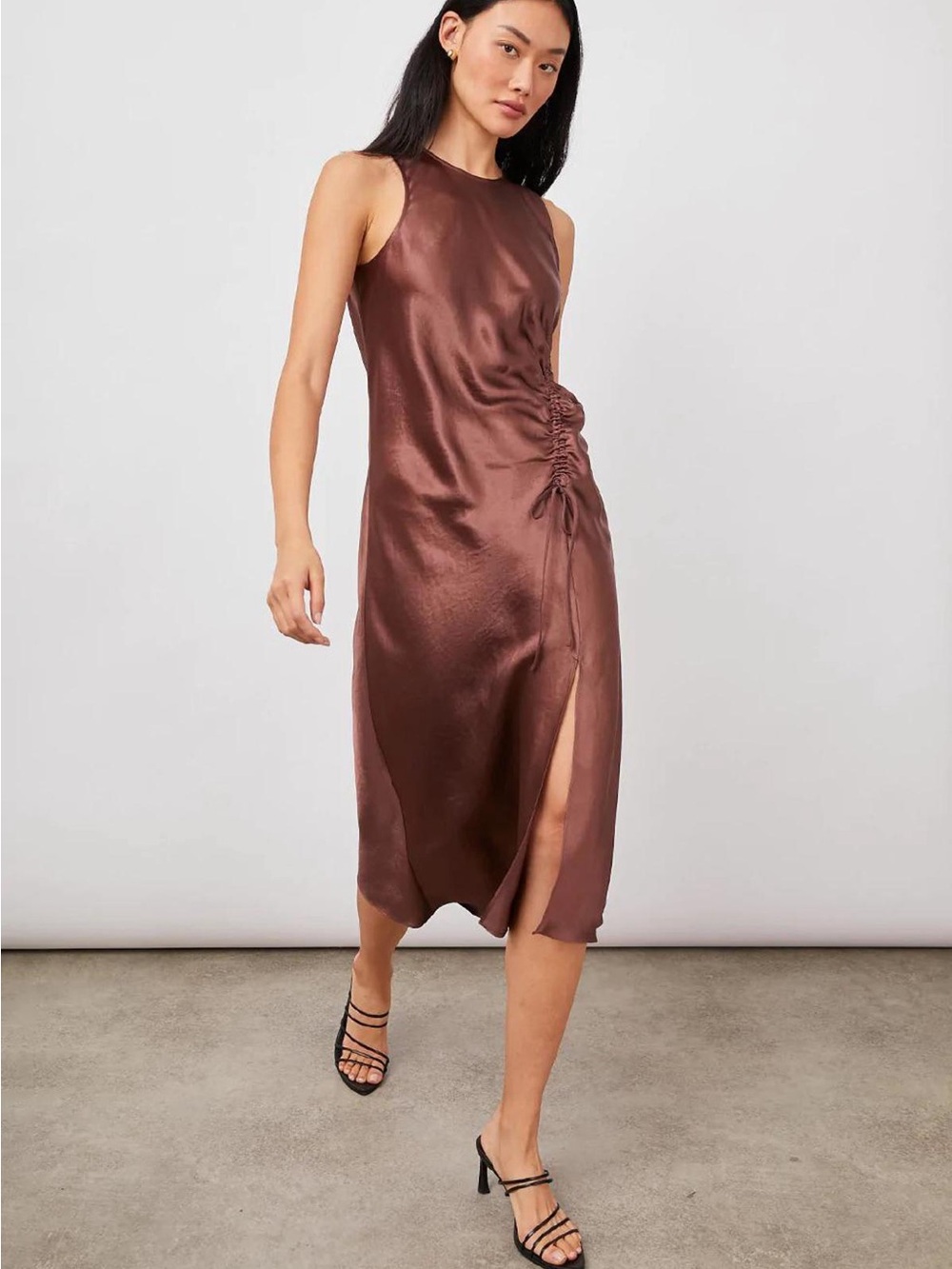 Rails Gabriella Brown Satin Slip Dress Midi